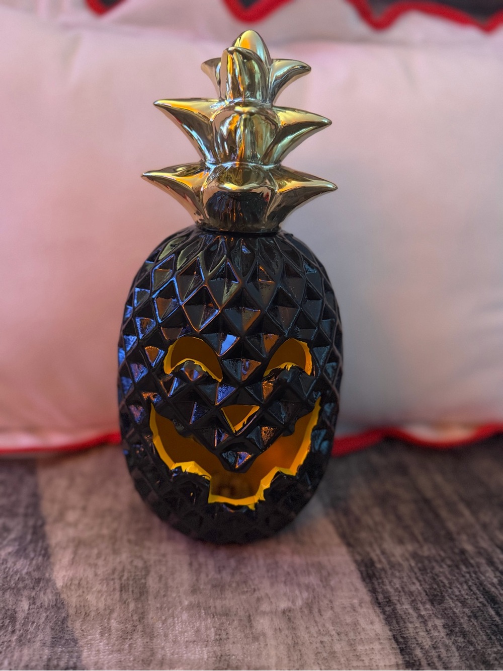 Black and Gold Pineapple Jack-O'-Lantern Holiday Decor